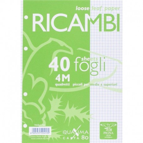 RICAMBI FOGLI A4 QUADRETTI 4mm